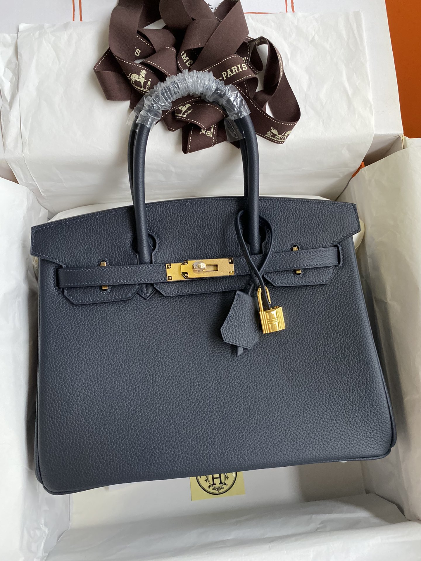 Hermes Birkin 30CM Togo Leather Handbag Blue Nuit